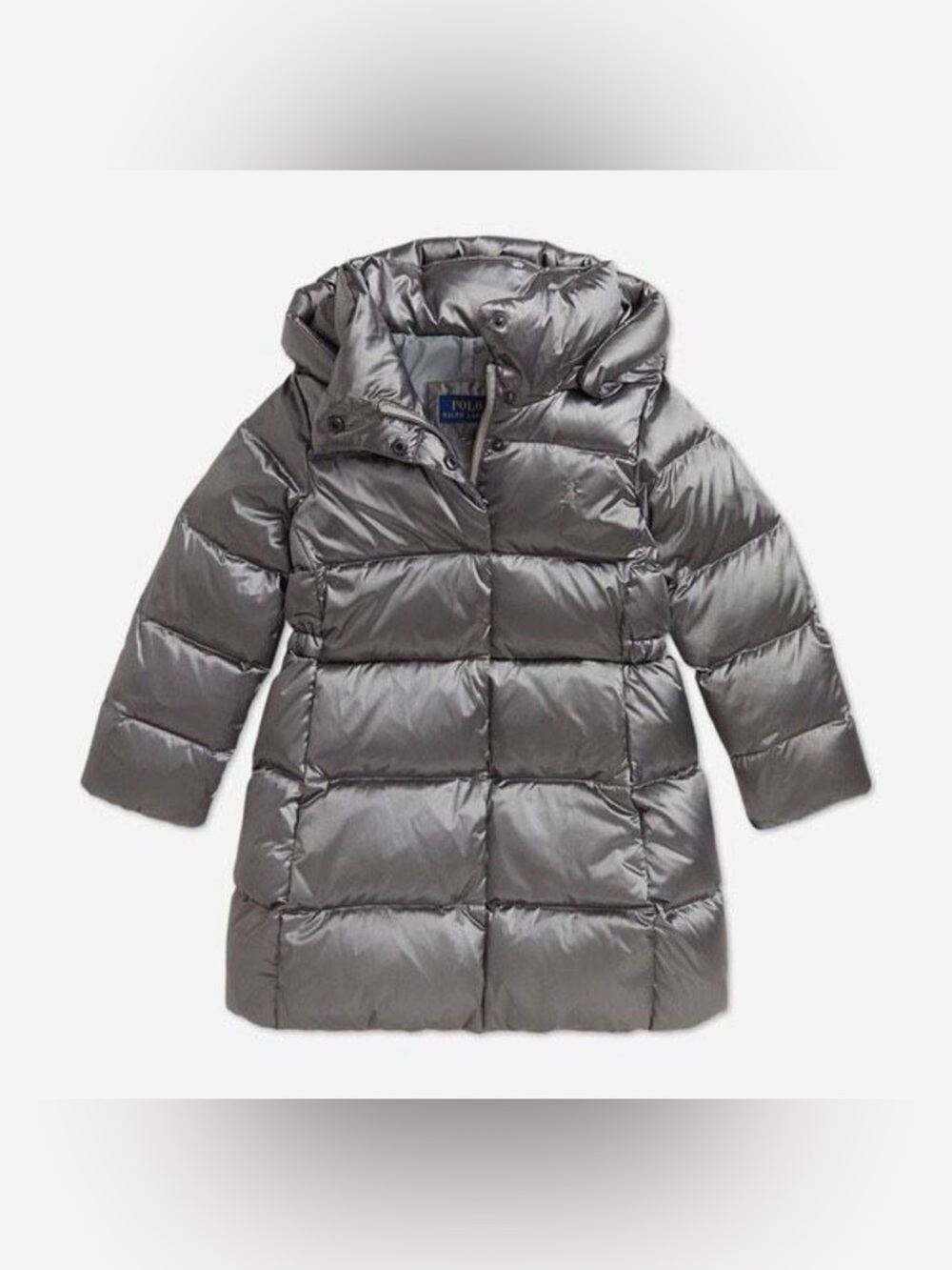 NWT Polo Ralph Lauren Girls Metallic Down Puffer Coat Grey $245